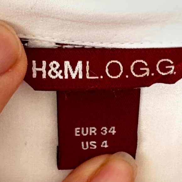 H&M L.O.G.G.White Embroidered Blouse Top Button Down Cotton Shirt Women's Size 4 - Picture 8 of 10